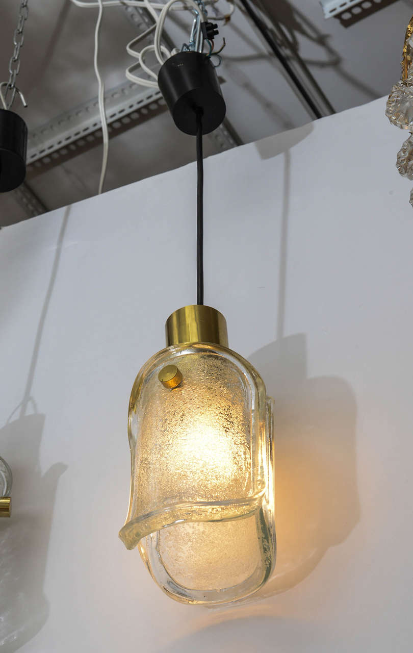 20th Century Vintage Glass and Brass Pendant Light Fixture by Limburg
