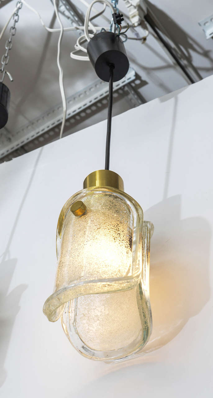 Vintage Glass and Brass Pendant Light Fixture by Limburg 1