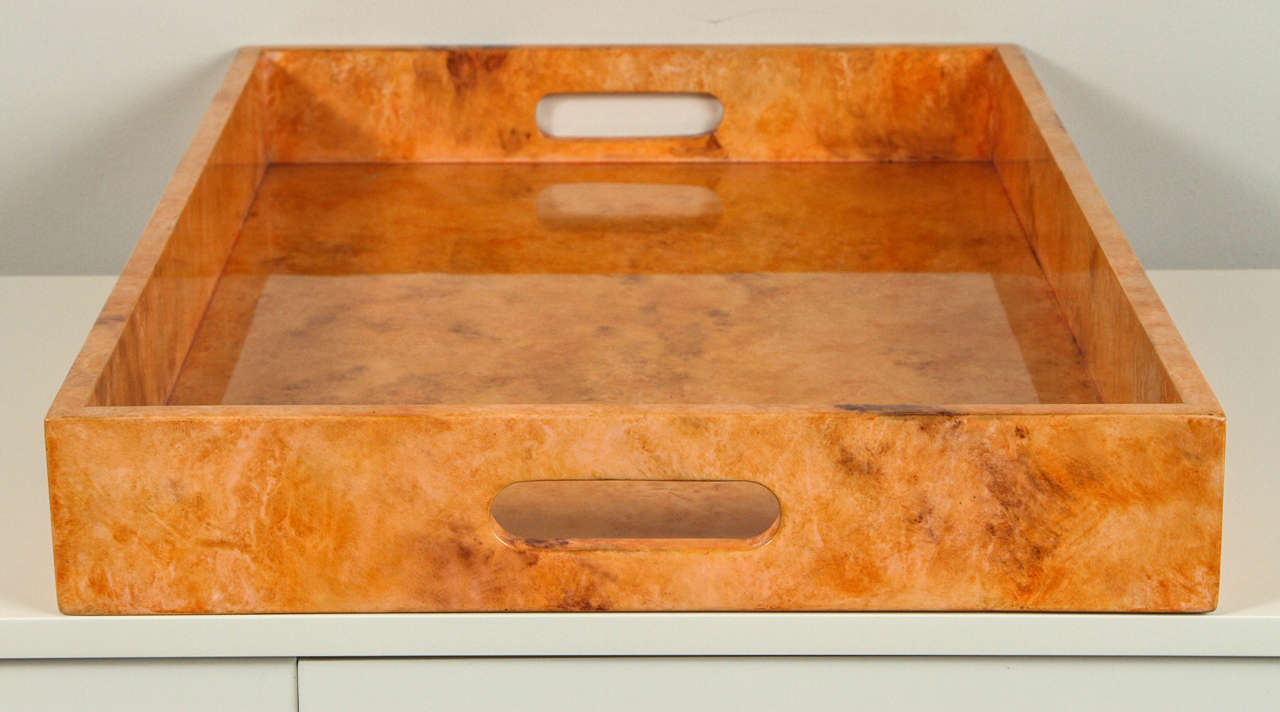 Orange Faux Parchment Tray in High Gloss Resin In Excellent Condition In Los Angeles, CA