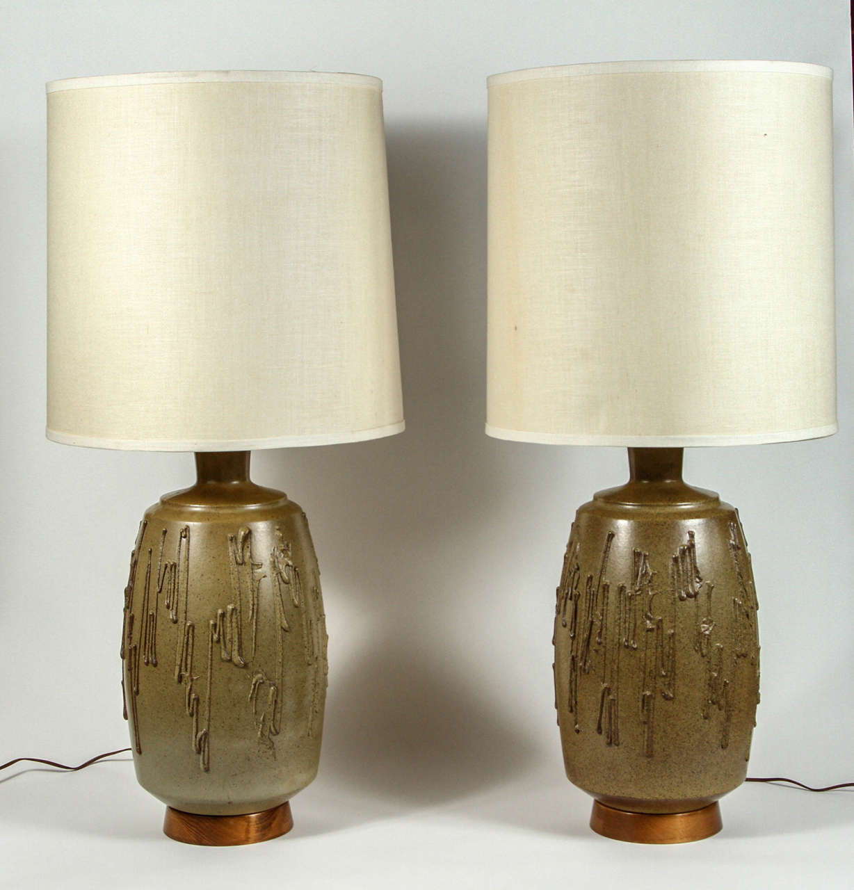 Light olive table lamps by David Cressey, circa 1970s.