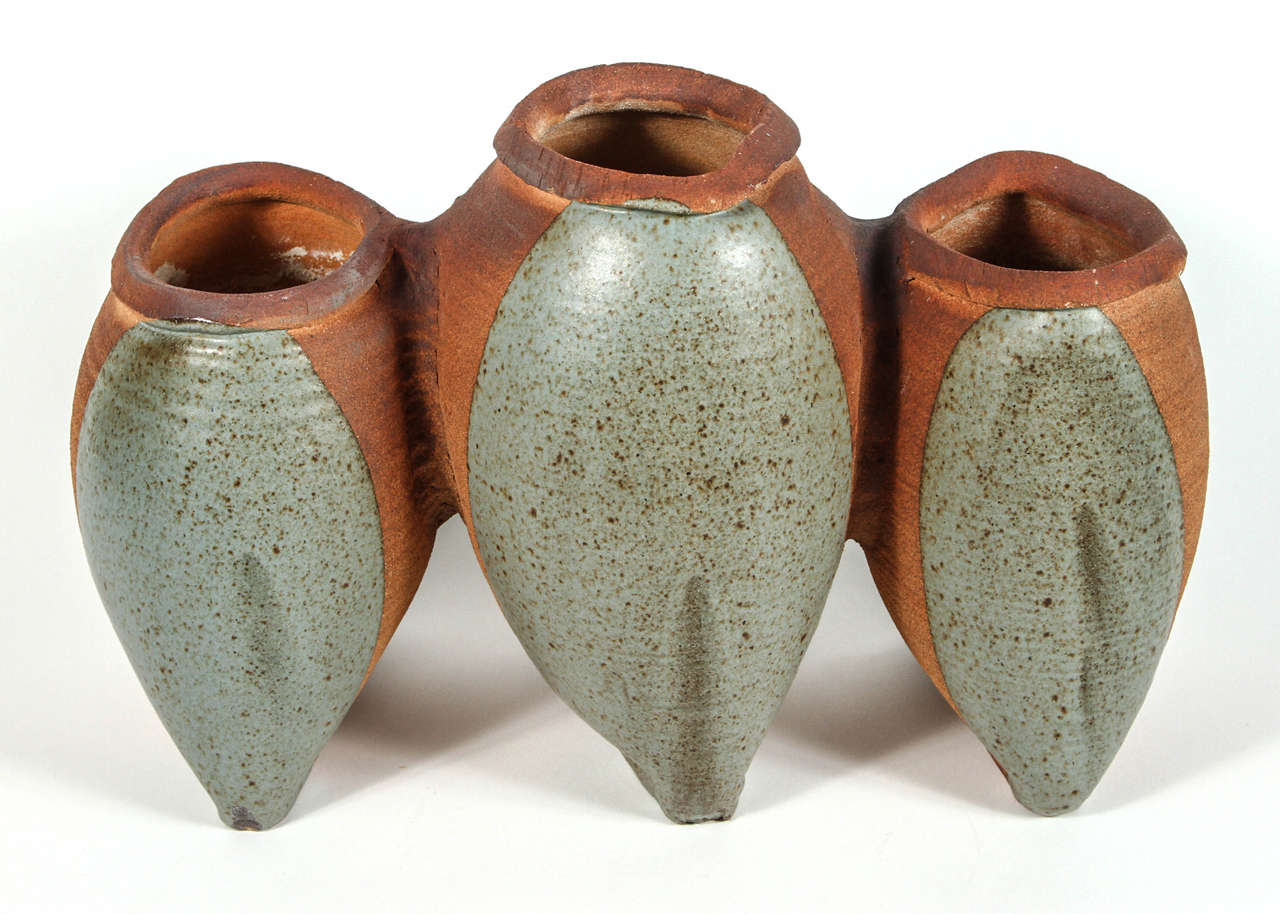 Rare and early three vessel fused form with turquoise glaze, circa 1960s.