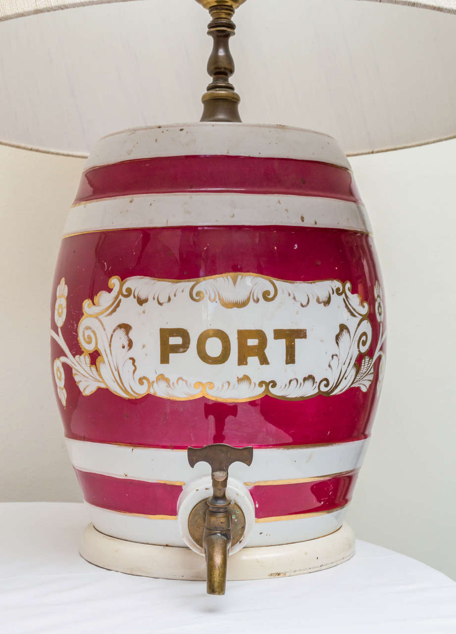 Victorian Pair of Matched Ceramic English Port and Sherry Crocks as Lamps