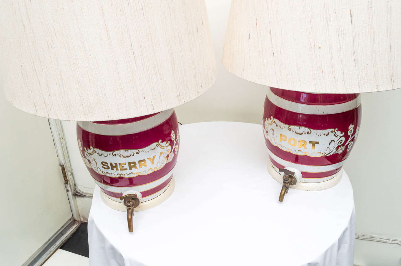 Pair of Matched Ceramic English Port and Sherry Crocks as Lamps 2