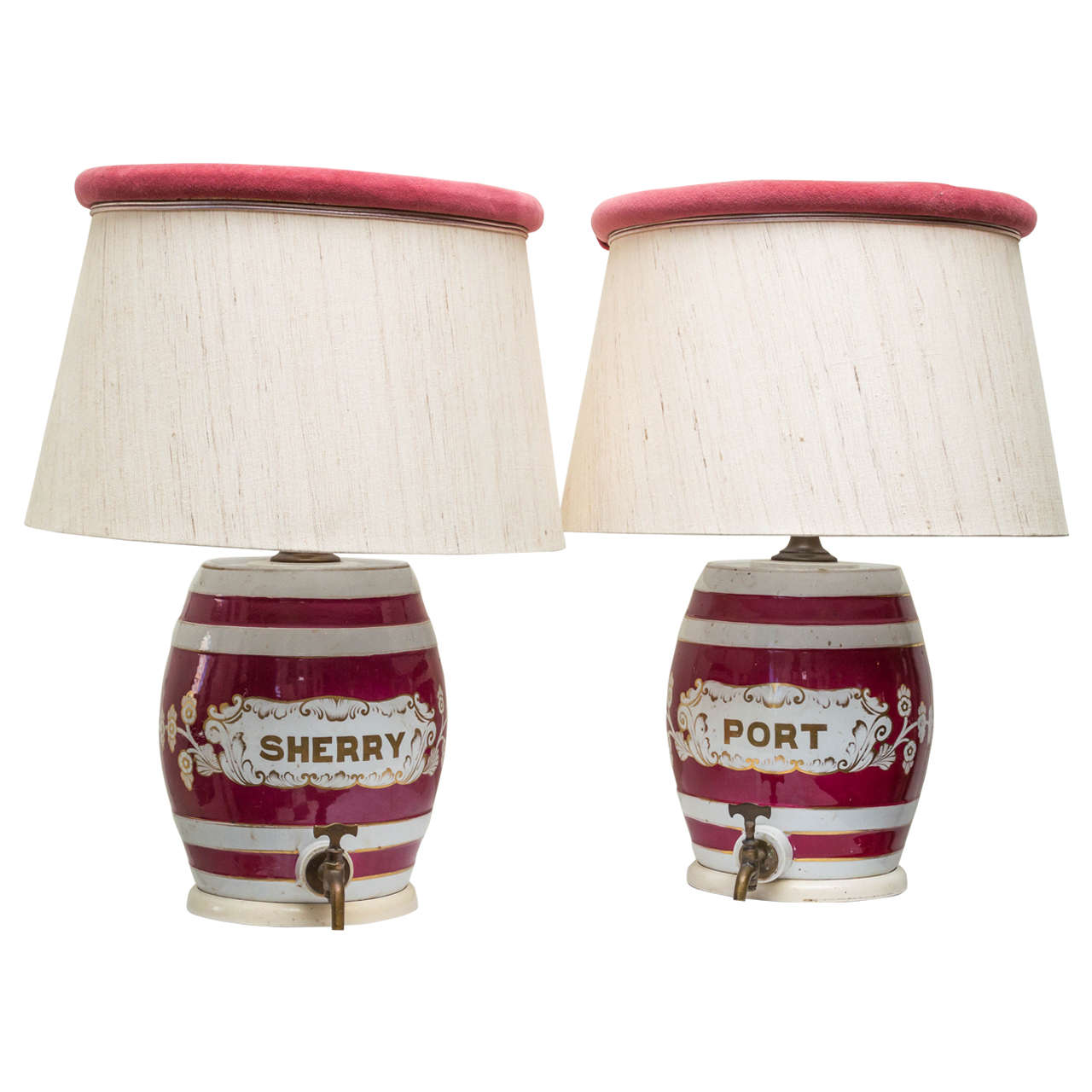 Pair of Matched Ceramic English Port and Sherry Crocks as Lamps