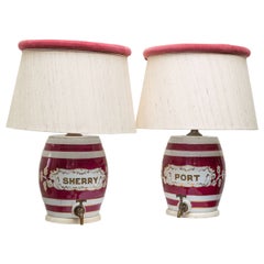 Antique Pair of Matched Ceramic English Port and Sherry Crocks as Lamps