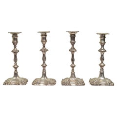 Used English Cast Sterling Silver Candlesticks in an Assembled Set of Four