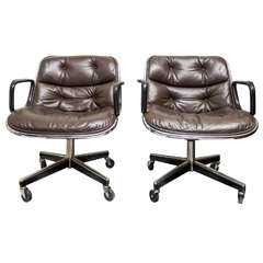 Pair of Knoll Brown Leather Pollock Executive Armchairs