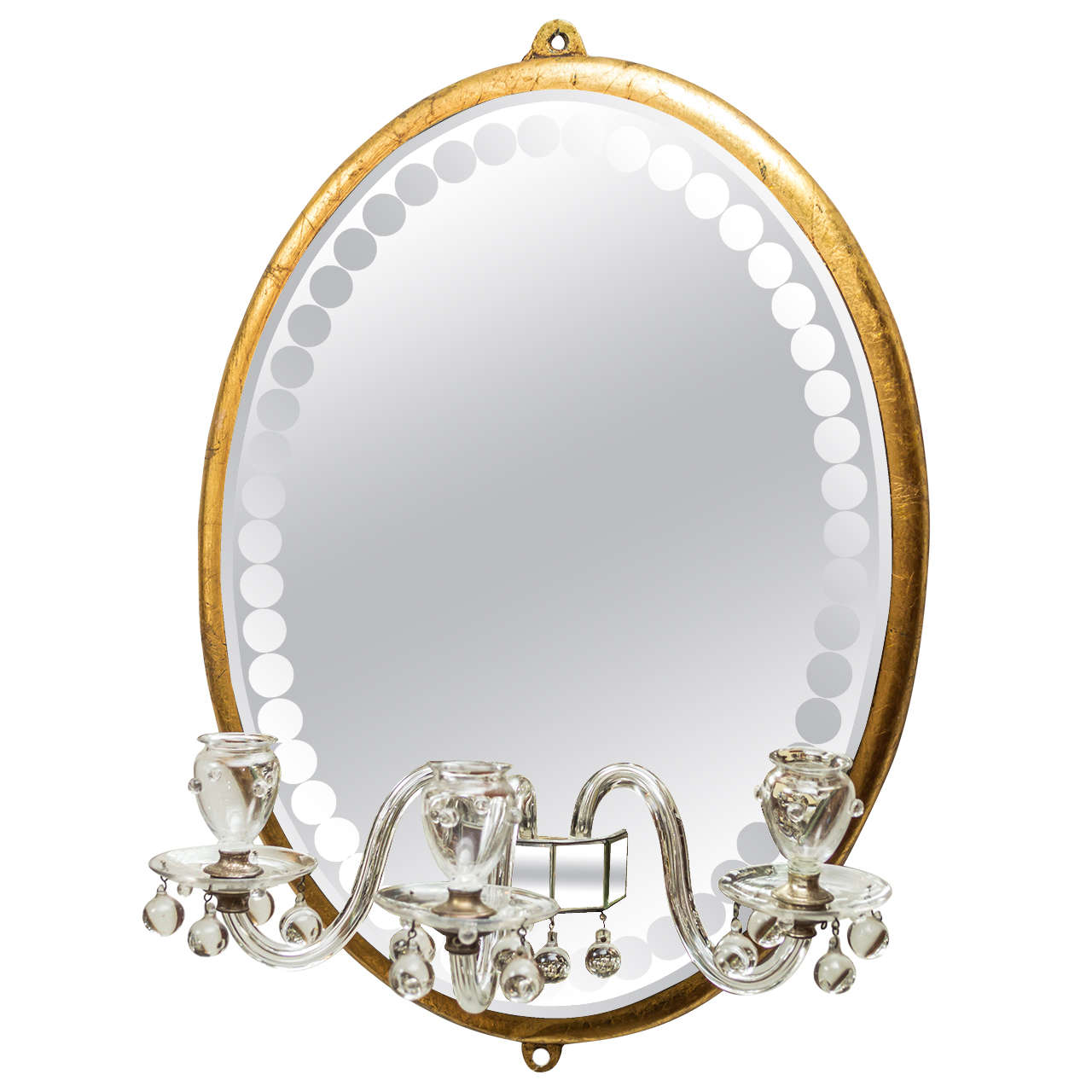 Mid-20th Century Oval Girandole Mirror in the Style of Maison Bagués For Sale