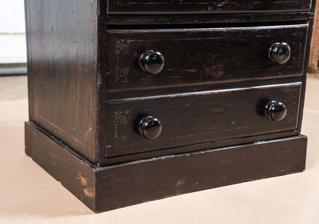 19th Century English Painted Pine Eleven-Drawer Tall Chest For Sale