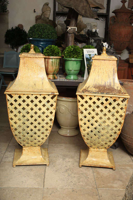 Pair of Metal Treillis Photophores