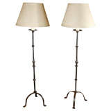 Pair Tripod Based Iron Prickets Adapted as Lamps