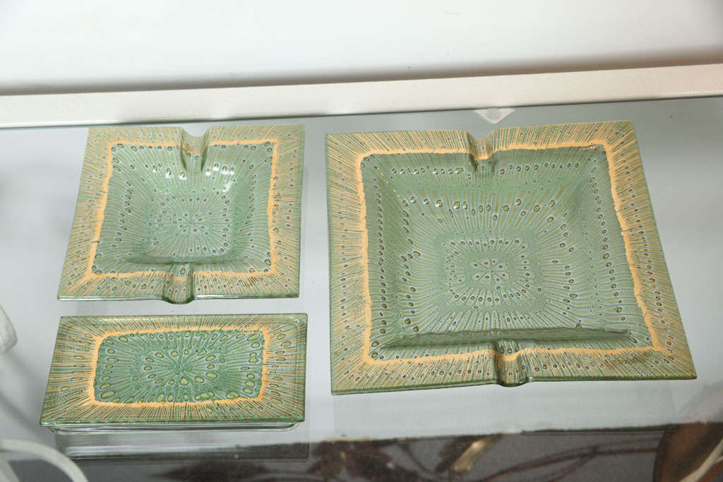 Higgings greenray Ashtrays has gold Higgings signature on the top of the Ashtray, green with lots of gold decoration