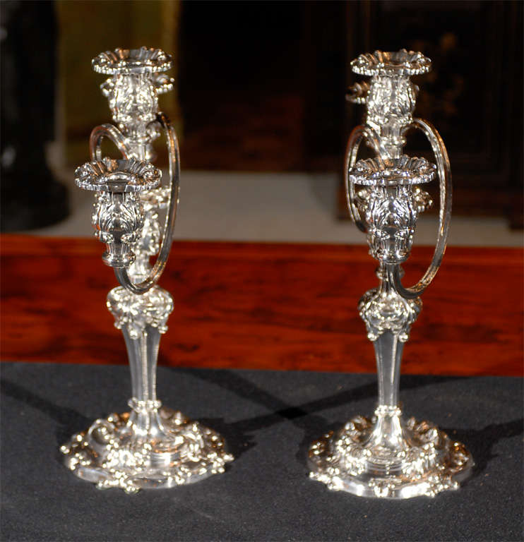 English Pair of Silver Plated Candelabras For Sale