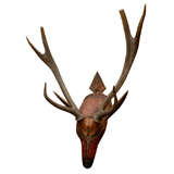 19thC Hand-carved Deer Head With Natural Antlers