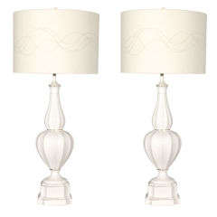 Pair of White Porcelain Lamps with Gold Banding