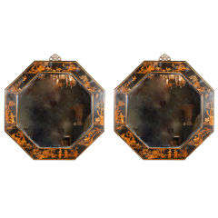 Pair of Hollywood Regency Chinoiserie Octagonal Mirrors
