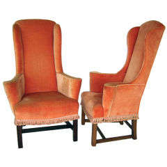 Pair of English His and Hers Wing Chairs