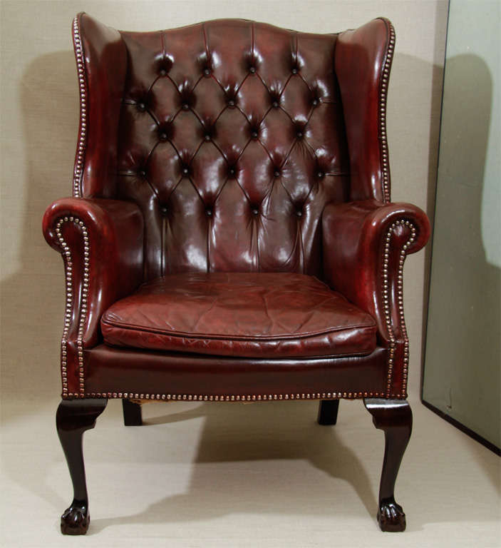 20th Century Georgian-Style Leather Wing Chair, England,  c. 1900