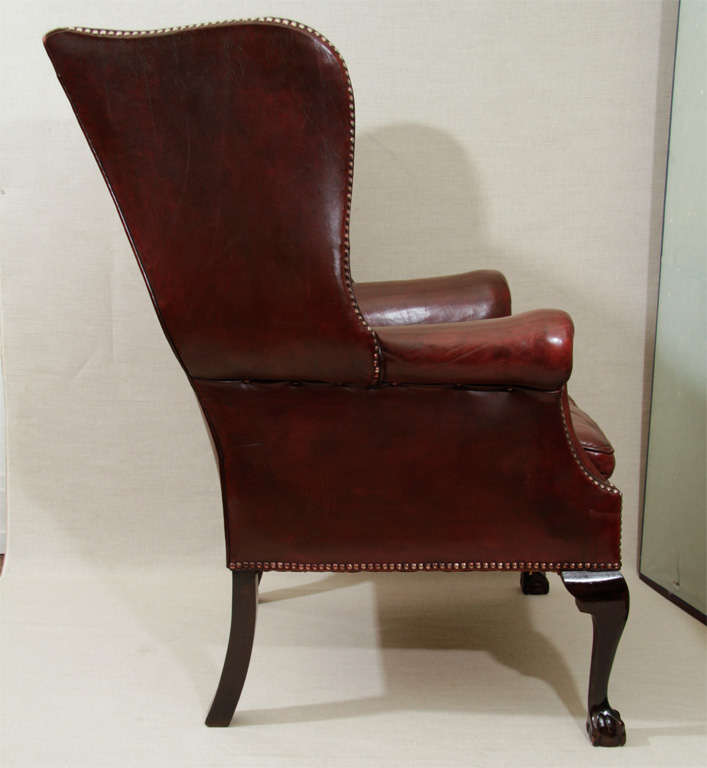 Georgian-Style Leather Wing Chair, England,  c. 1900 2