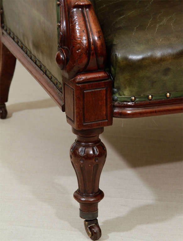 English Wm IV Green Leather Gentleman's Library Chair, England, c. 1840