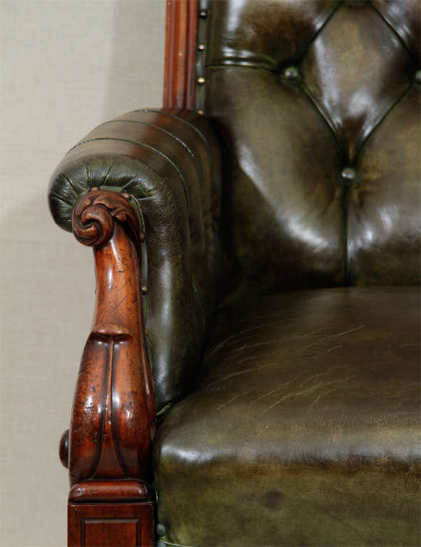 Wm IV Green Leather Gentleman's Library Chair, England, c. 1840 1