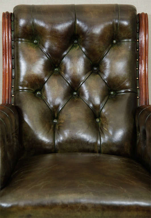 Wm IV Green Leather Gentleman's Library Chair, England, c. 1840 2