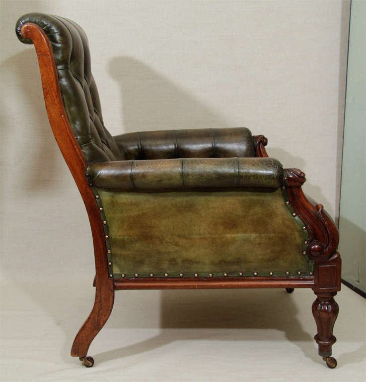 Wm IV Green Leather Gentleman's Library Chair, England, c. 1840 3