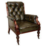 Wm IV Green Leather Gentleman's Library Chair, England, c. 1840