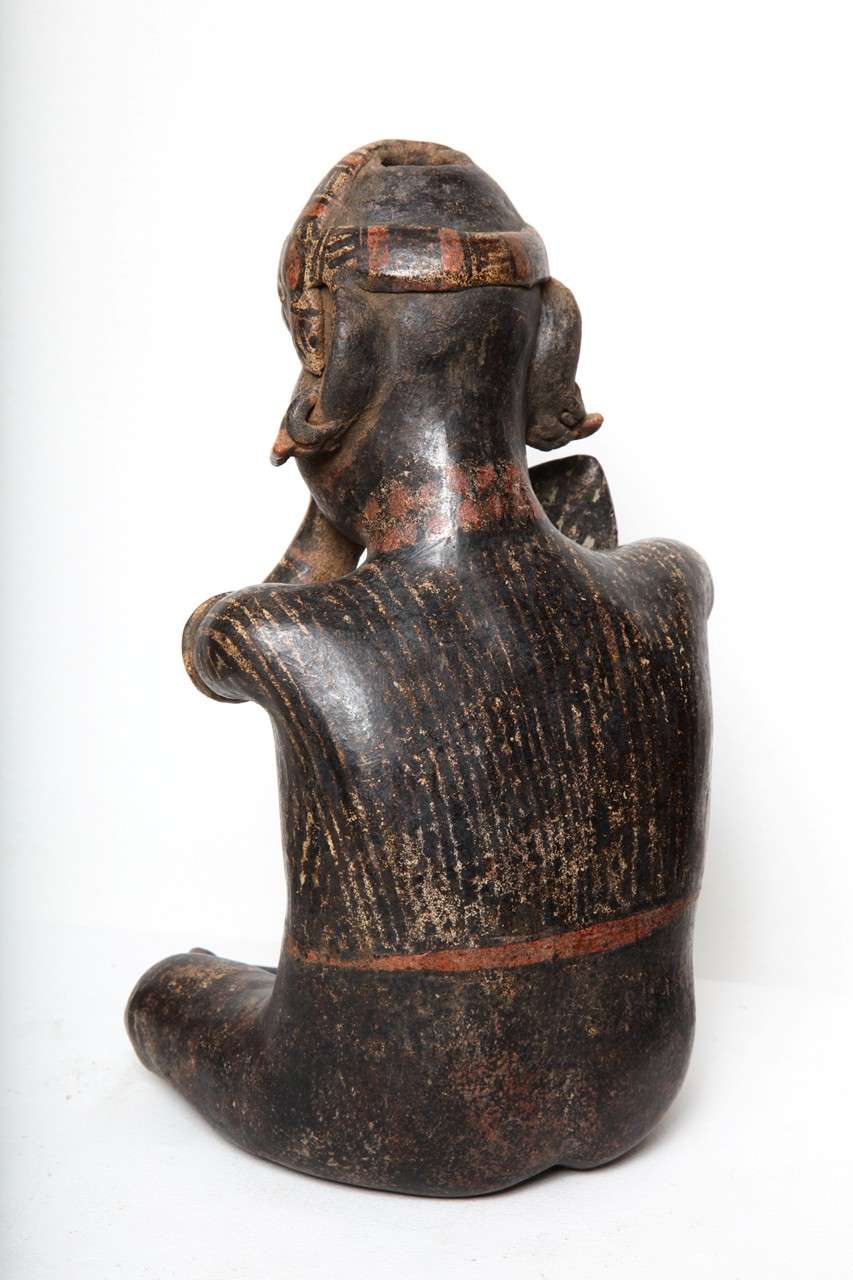 18th Century and Earlier Pre Columbian Nayarit Pottery Seated Important Personage For Sale
