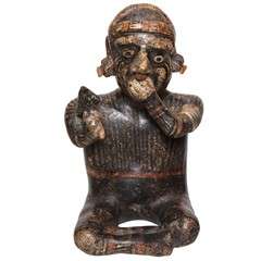 Antique Pre Columbian Nayarit Pottery Seated Important Personage