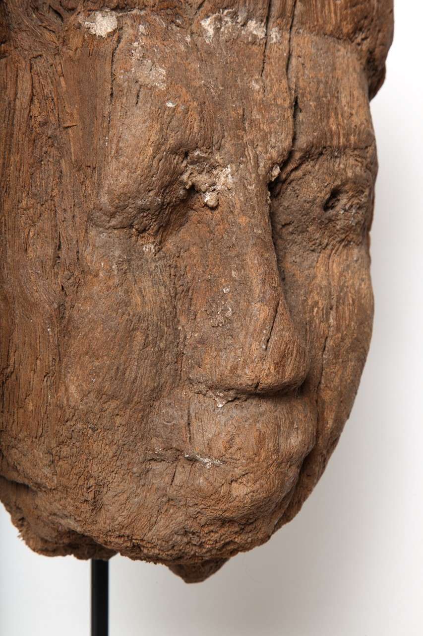 Ancient Egyptian Wood Sarcophagus Mask For Sale 3