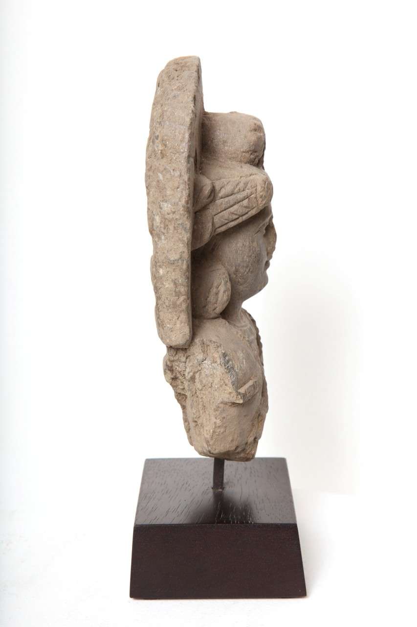 Gandharan Schist Stone Bust of  a Bodhisattva In Good Condition For Sale In New York, NY