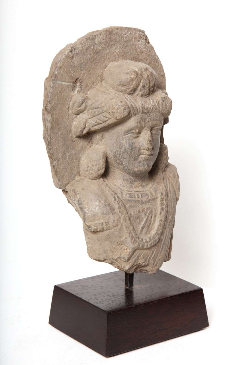 18th Century and Earlier Gandharan Schist Stone Bust of  a Bodhisattva For Sale