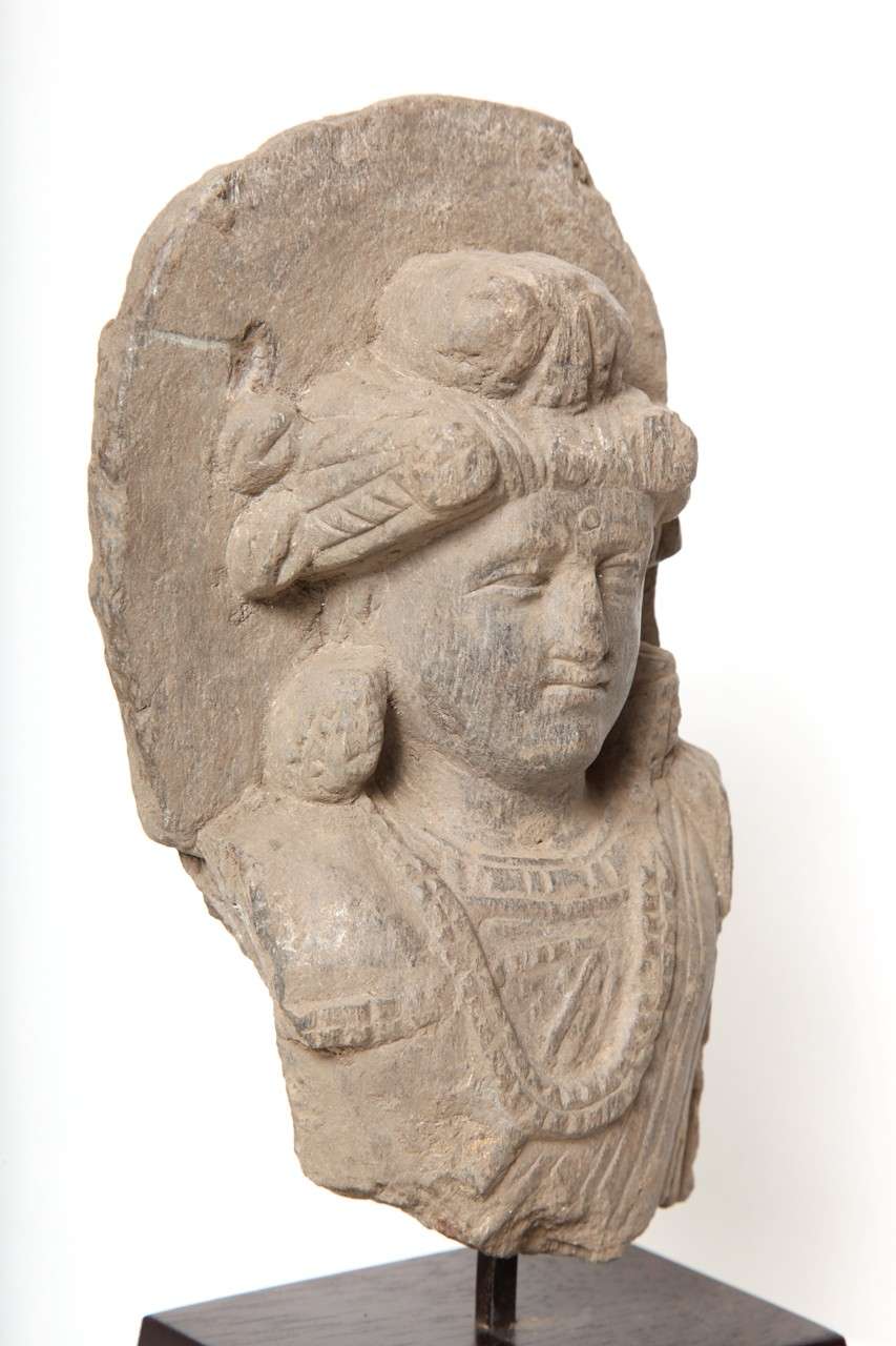 Gandharan Schist Stone Bust of  a Bodhisattva For Sale 1