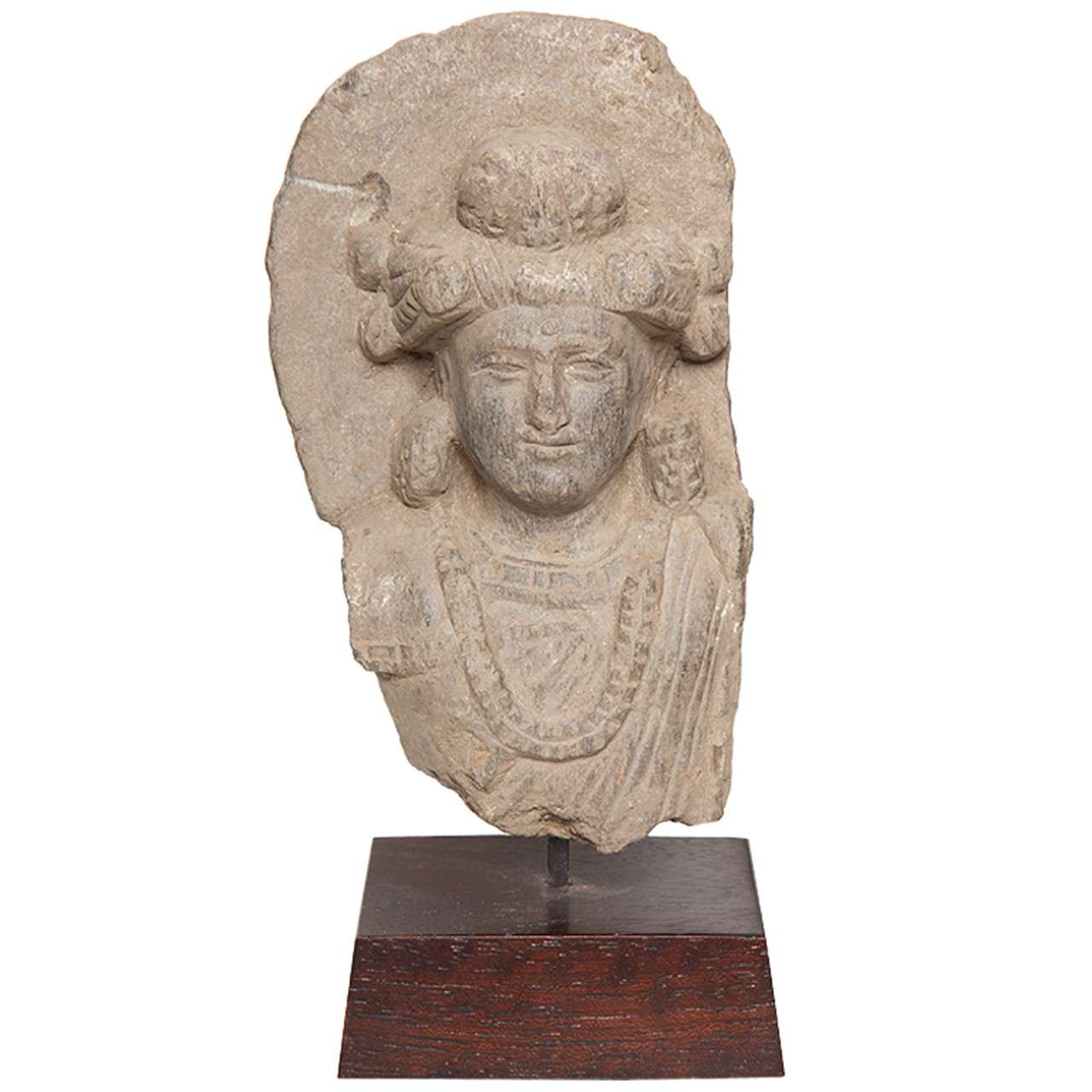 Gandharan Schist Stone Bust of  a Bodhisattva For Sale
