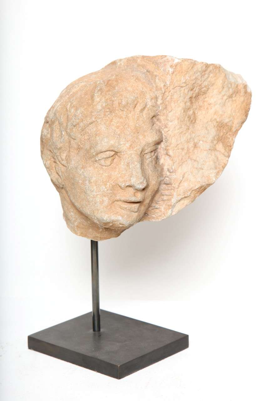 Roman Carved Marble Relief Head Of A Youth