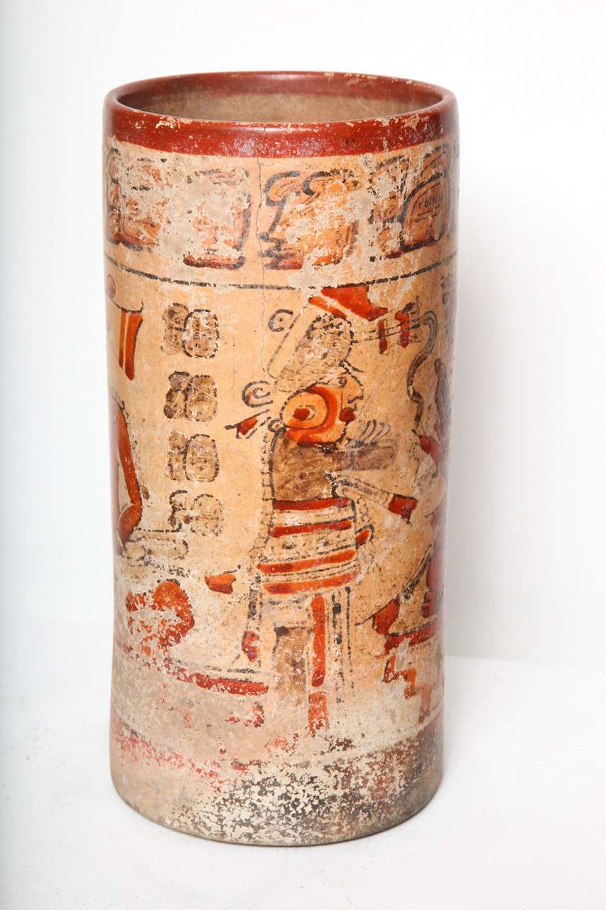 Unknown Pre Columbian Maya Pottery Polychrome Painted Ritual Vessel For Sale