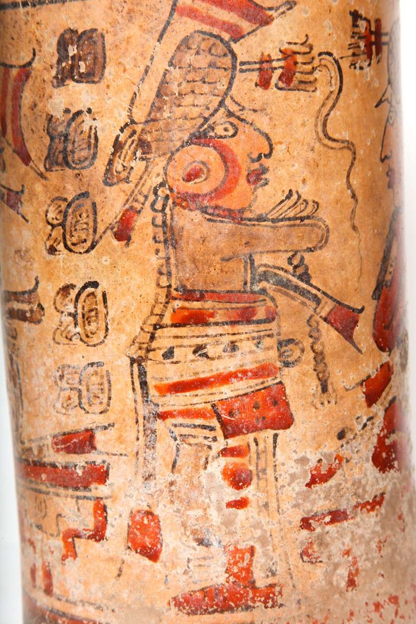 Pre Columbian Maya Pottery Polychrome Painted Ritual Vessel For Sale 2
