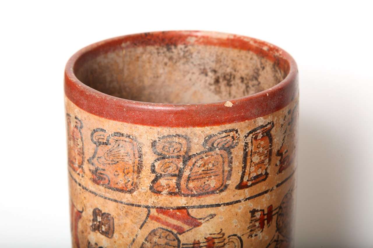 Pre Columbian Maya Pottery Polychrome Painted Ritual Vessel For Sale 3