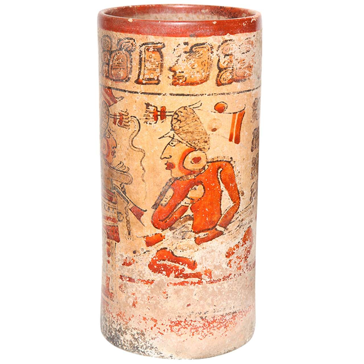 Pre Columbian Maya Pottery Polychrome Painted Ritual Vessel For Sale