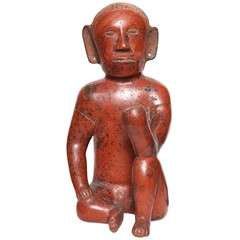 Antique Pre Columbian Colima Pottery Seated Shaman Figure