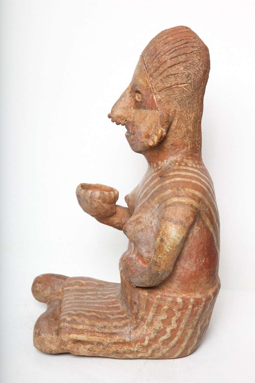Mexican Pre Columbian Nayarit Pottery Seated Female Votive Figure For Sale