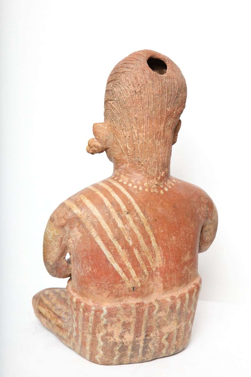 Pre Columbian Nayarit Pottery Seated Female Votive Figure In Fair Condition For Sale In New York, NY