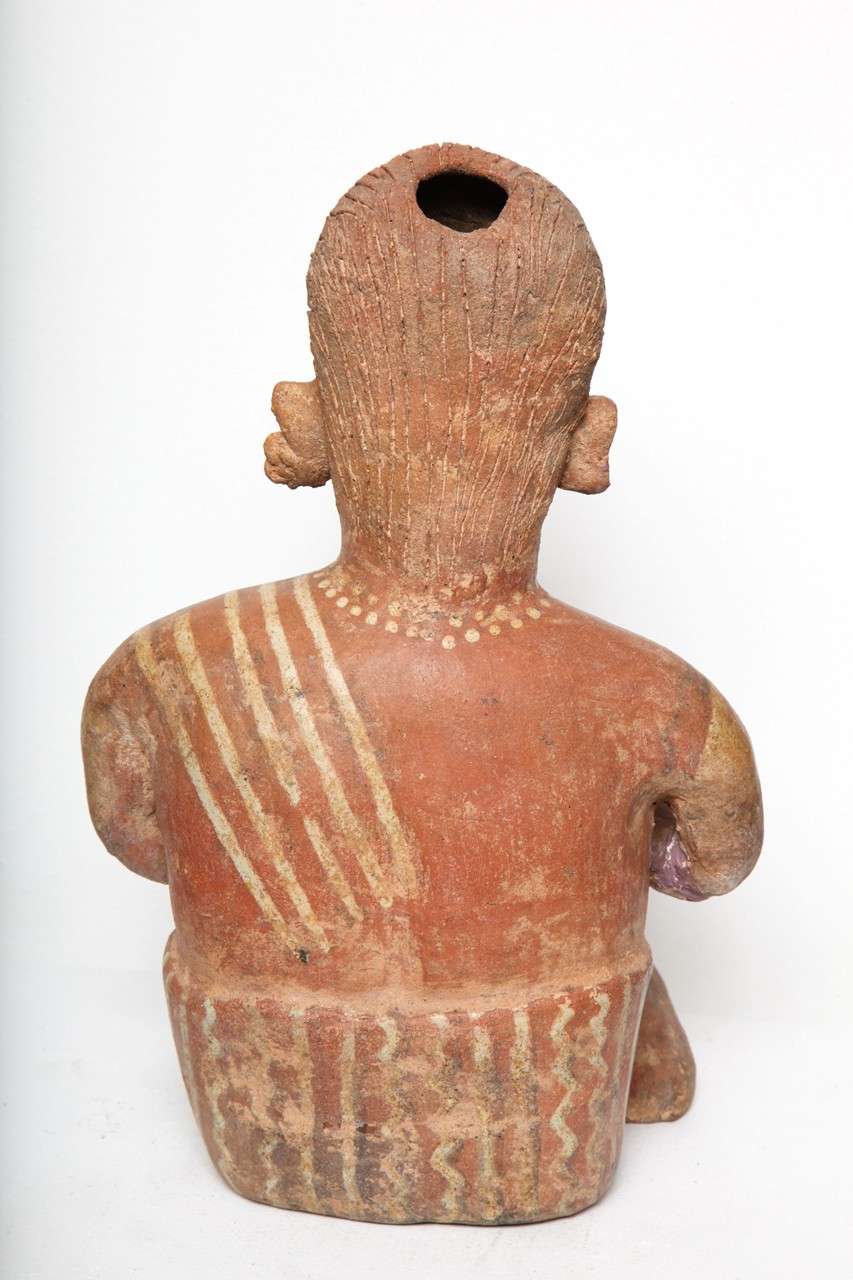 18th Century and Earlier Pre Columbian Nayarit Pottery Seated Female Votive Figure For Sale
