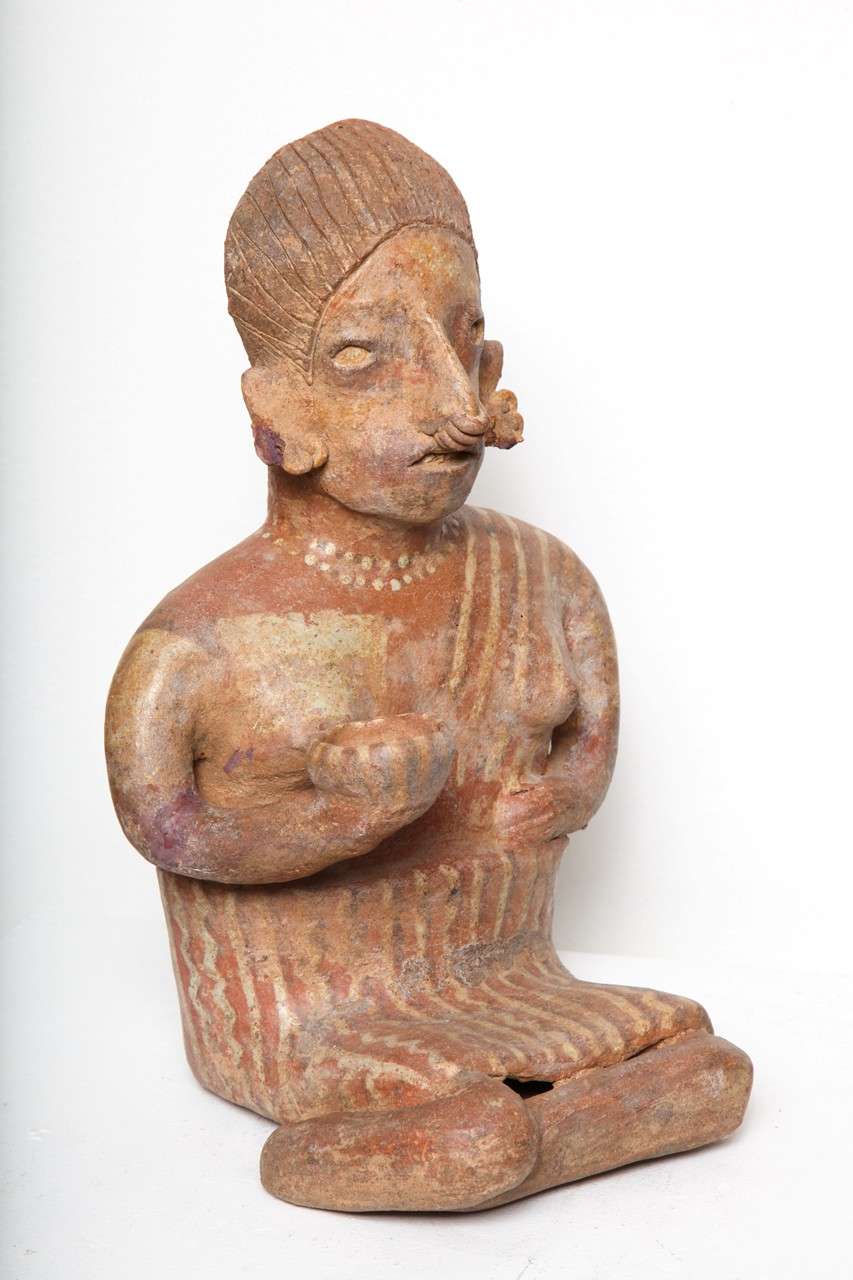 Pre Columbian Nayarit Pottery Seated Female Votive Figure For Sale 2