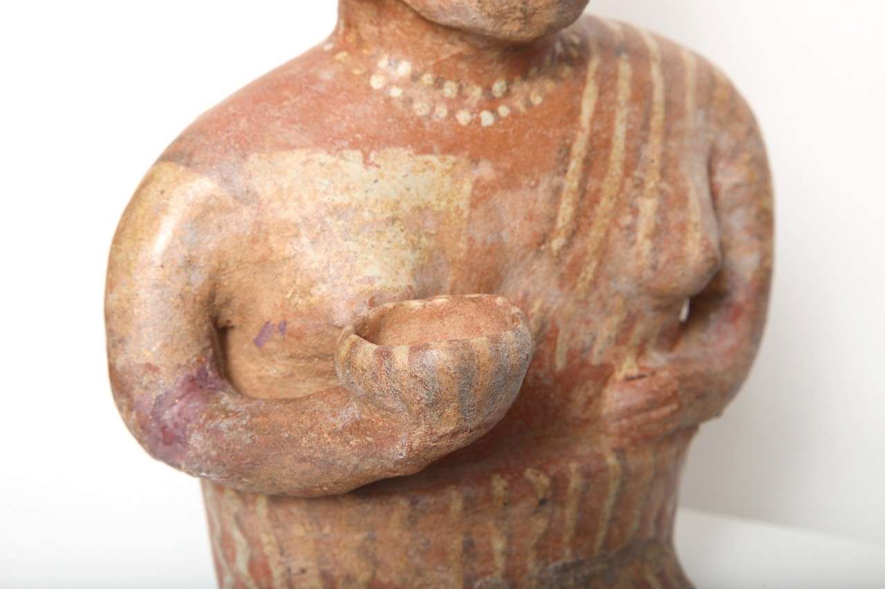 Pre Columbian Nayarit Pottery Seated Female Votive Figure For Sale 3