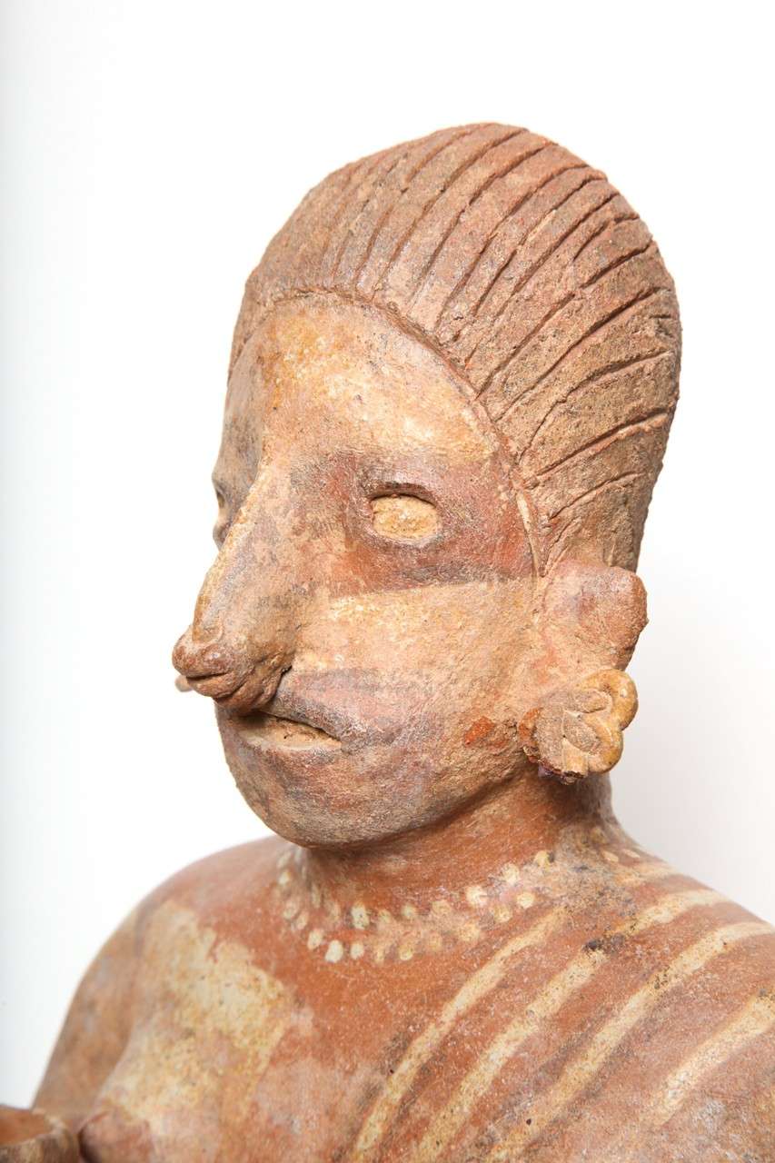 Pre Columbian Nayarit Pottery Seated Female Votive Figure For Sale 4