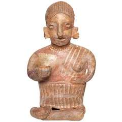 Antique Pre Columbian Nayarit Pottery Seated Female Votive Figure