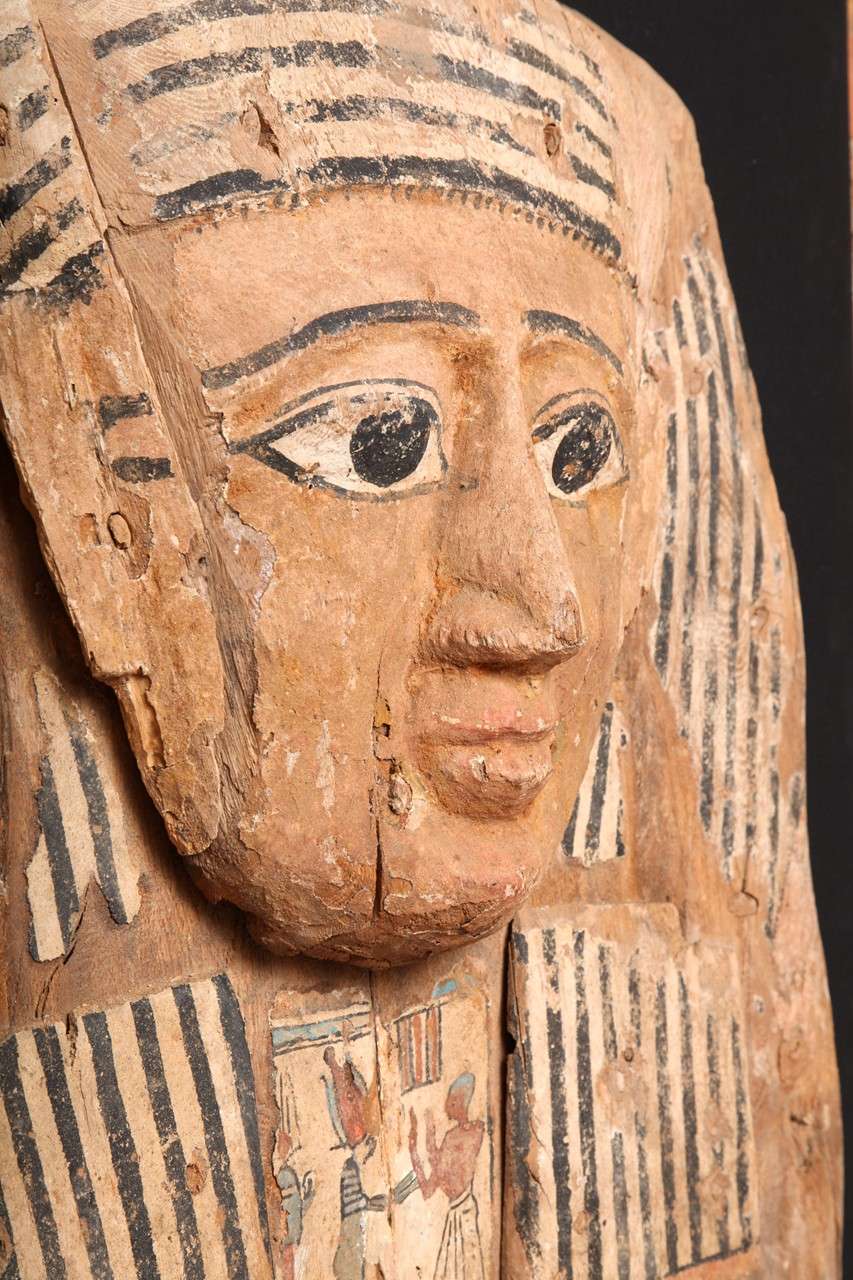 Large Egyptian Wood Carved and Painted Sarcophagus Mask    For Sale 1