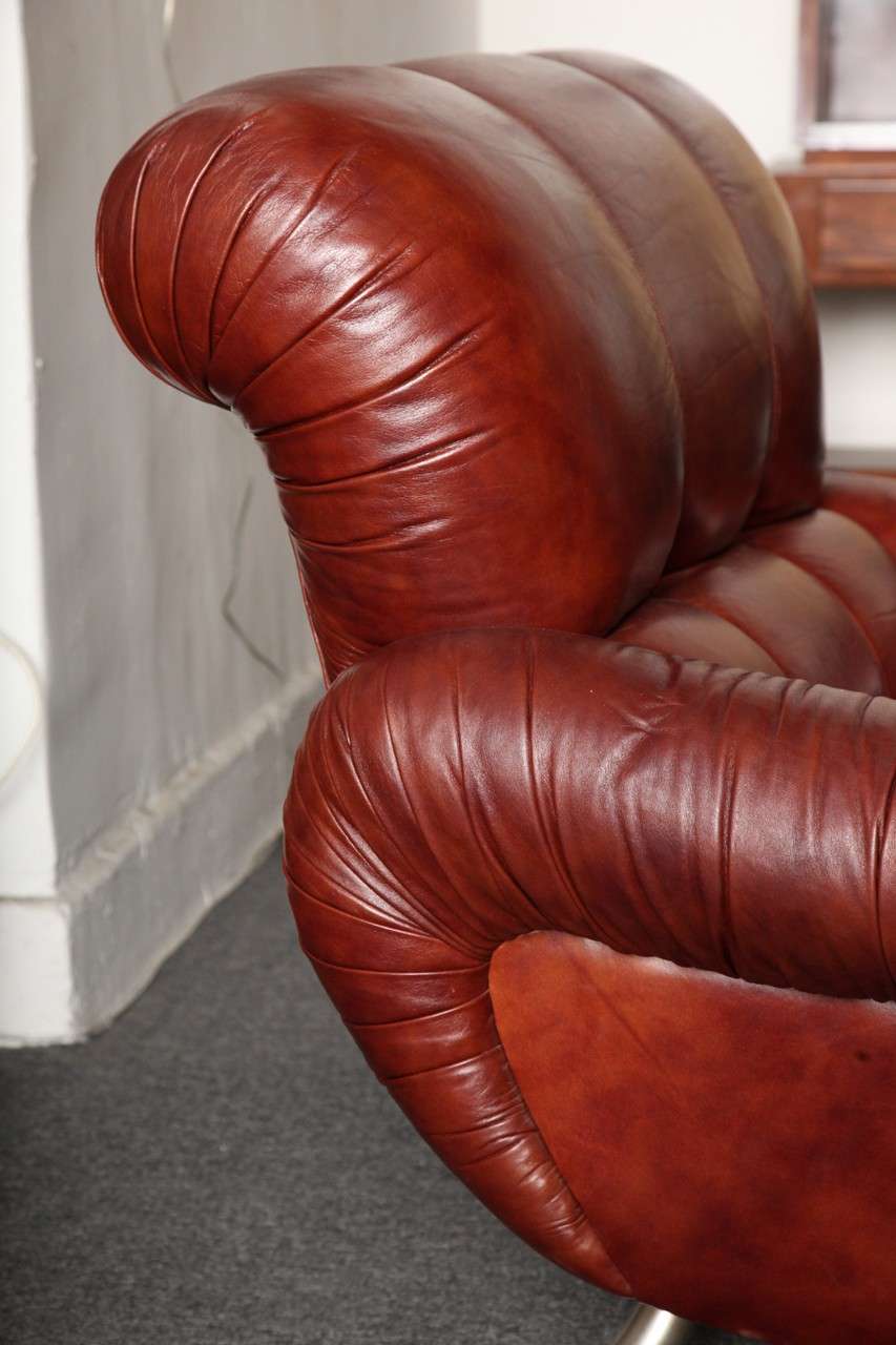 Late 20th Century Leather Chair & Ottoman Made In Italy